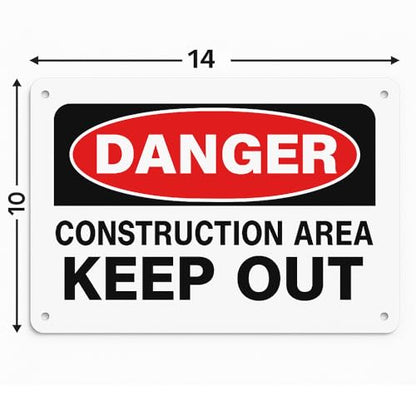 Danger Construction Area Keep Out Sign, 14x10 Aluminum, 4 Pack
