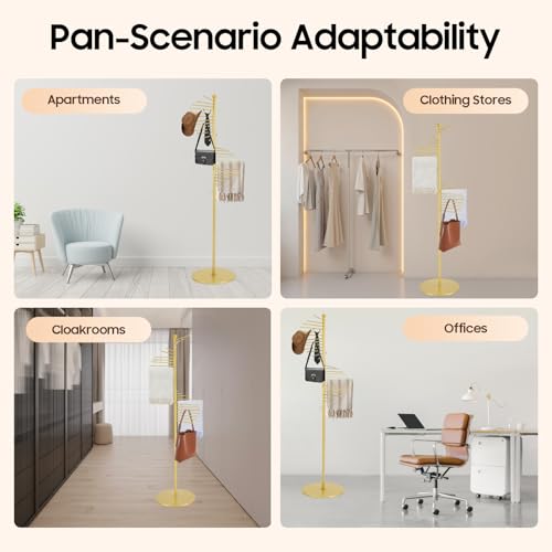 67" Freestanding Scarf Organizer, Metal Spiral Scarf Holder with 30 Rods - color: Gold