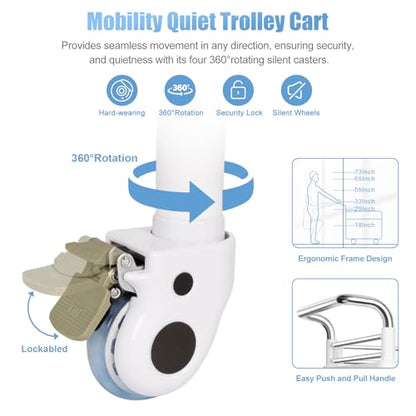 Medical Trolley Cart Mobile Utility Cart with Wheels 220 Lbs Load - color: 2-tier White