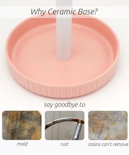 Paper Towel Holder Countertop,Ceramic Base,Fits Double to Family Rolls,F - color: Cute Pink