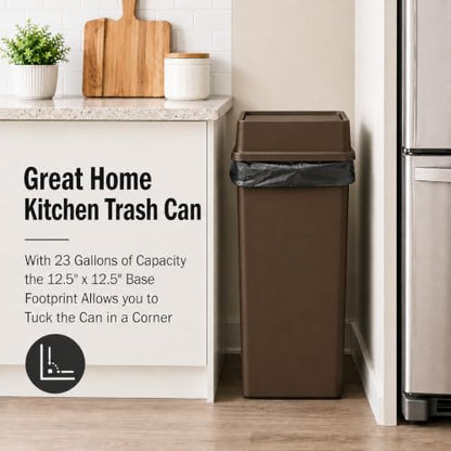 23 Gallon Brown Square Plastic Kitchen Trash Can with Drop Lid - color: Brown