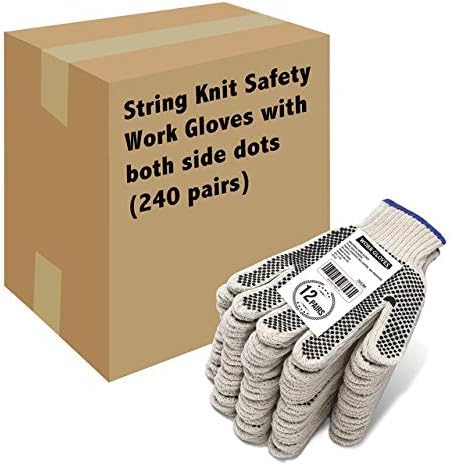 Evridwear Cotton Polyester String Knit Shell Safety Protection Work Gloves for Painter Mechanic Industrial Warehouse Gardening Construction One Case (12 Pairs X20) With Two Side dots, S Size - color: Two Side Dots - 240 Pairs, size: Small