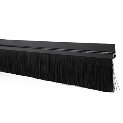 uxcell Door Bottom Sweep H-Shape Aluminum Alloy Base with 2-inch Black Nylon Brush 39-inch x 2.8-inch - color: Black, size: 39.37" x 2"
