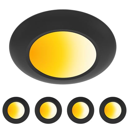 ZAGO Black 6 Inch LED Disk Light: Surface Mount Low Profile Recessed Retrofit Ceiling Fixture for J Box, 4 Packs, 5CCT Switchable, Dimmable, 120V, 15W, 920LM, CRI>80, ETL, Wet Location - color: 5CCT Switchable Black-4pack