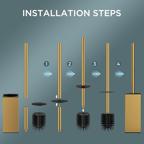 FORIOUS Stainless Steel Toilet Bowl Brush Scrubber and Holder Set Medium - color: Brushed Gold, size: Medium