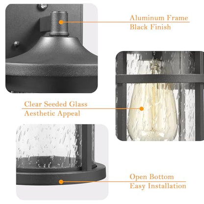 Dusk to Dawn Outdoor Wall Lighting Outdoor Wall Lantern with Sensor Exterior Wall Light Anti-Rust Porch Light Fixtures Wall Mount Waterproof Wall Sconce with Seeded Glass for House Patio Garage - size: DIA-6.7"Medium-2 Pack