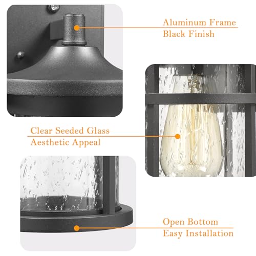 Dusk to Dawn Outdoor Wall Lighting Outdoor Wall Lantern with Sensor Exterior Wall Light Anti-Rust Porch Light Fixtures Wall Mount Waterproof Wall Sconce with Clear Seeded Glass for Garage Patio - size: DIA-6.7"Medium-1 Pack