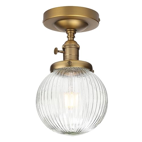 Yosoan 1-Light Indoor On Off Switch Hallway Ceiling Light, Modern Single Vintage Industrial Semi Flush Mounted with Retro Striped Round Shade for Kitchen Entry Bathroom Bedroom(Matte Antique) - color: Matte Antique