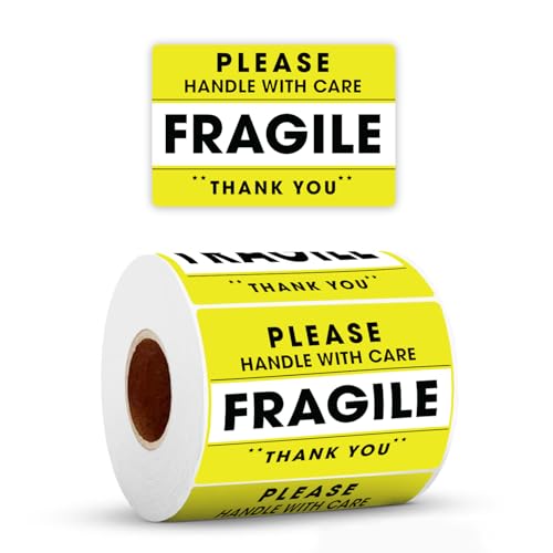 StickerJet Fragile Handle with Care Stickers Roll – (500 Labels, 4"x6") Bright Shipping and Packaging Labels with Strong Adhesive (Yellow) - size: 4"x6"