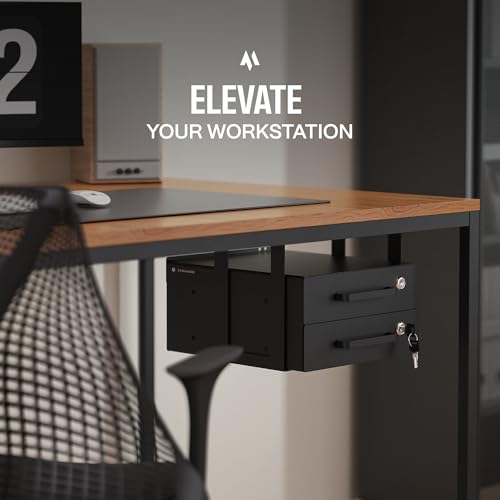 Under Desk Drawer Slide-Out – Lockable Metal Storage Drawers with Cable Management for Office & Home (Double, Bracketed) - size: Double (Bracketed)