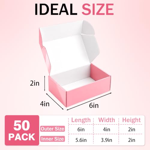6x4x2 in Boxes for Shipping Small Business, 50 Pack Cute Pink Mailer Boxes, Corrugated Mailing Boxes Bulk - color: Glossy Pink, size: 6x4x2 50 Pack
