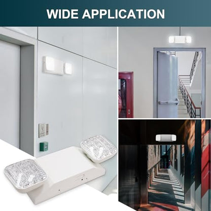 LED Emergency Lights, Two Head Adjustable Commercial Emergency Lights for Business, Power Outages, with Backup Battery (90 Minutes), Hard Wired, 120-277V Fire Resistant (94V-0) UL