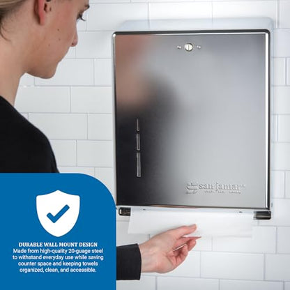 San Jamar T1900XC C-Fold/Multifold Commercial Towel Dispenser, 500 Multifold / 300 C-Fold Towel Capacity, Chrome 14.8" x 11.4" x 4" - color: Chrome, style: C-Fold/Multifold