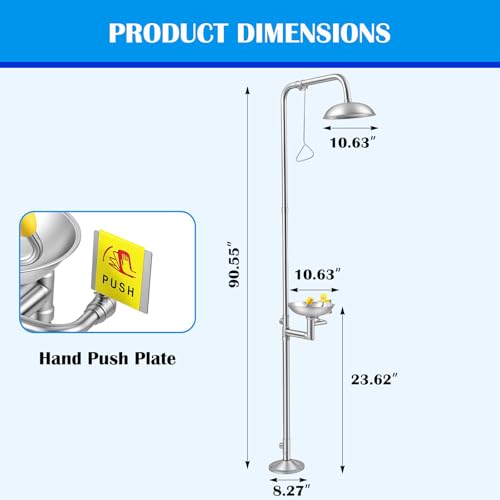 Zonon Emergency Eye Wash Shower Station, 304 Stainless Steel Combination