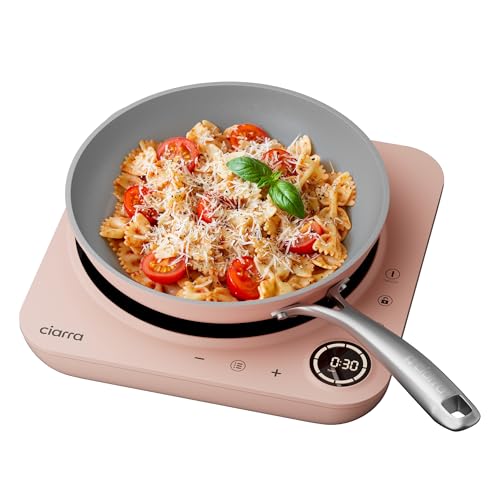 CIARRA Portable Induction Cooktop – Slim Single Burner Electric Cooktop with Sensor Touch, Digital Timer & Safety Lock, Portable Stove Top Electric for Countertop Cooking, Induction Cooker, Pink - color: Light pink