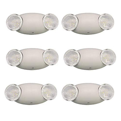 Amazon Basics LED Emergency Light, UL Certified, 6-Pack, Adjustable Two LED Bug Eye Head, Battery Backup, 90-Minute Backup, Nickel Cadmium