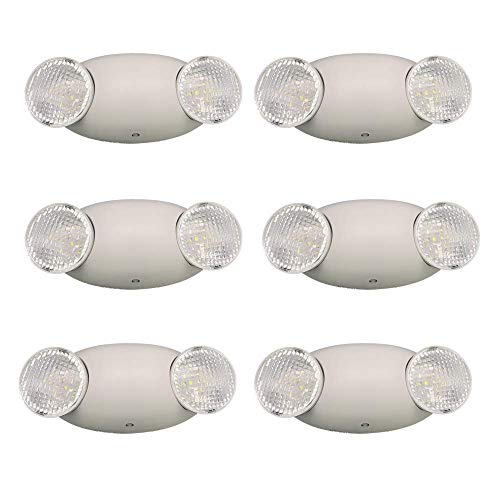 Amazon Basics LED Emergency Light, UL Certified, 6-Pack, Adjustable Two LED Bug Eye Head, Battery Backup, 90-Minute Backup, Nickel Cadmium