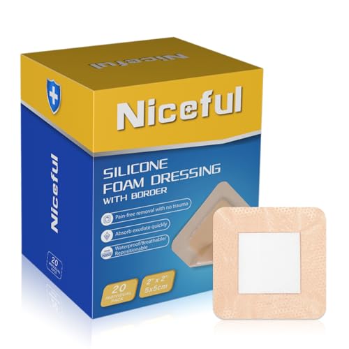 Niceful Silicone Foam Dressing Gentle Border 2"x2" 20 Count, Extra Hold - size: 2x2 Inch (20 Pcs)