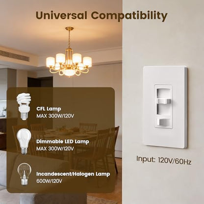SURAIELEC Dimmer Light Switch, Fit for 300W LED/CFL and 600W INC/HAL