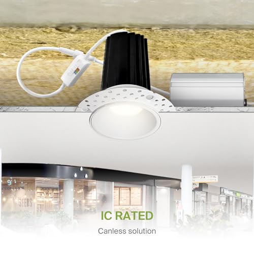 ASD 2 Inch Trimless LED Recessed Ceiling Light Fixture, Mud-in Canless Downlight with Junction Box, 5CCT Selectable 2700K-5000K, 15W 1029 Lumens, CRI90+, Anti-Glare, Dimmable, IC & Wet Rated, ETL - color: White 1 Pack, size: 2" 15 Watt