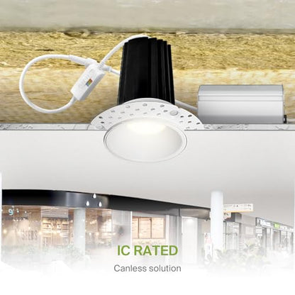 ASD 2 Inch Trimless LED Recessed Ceiling Light Fixture, Mud-in Canless Downlight with Junction Box, 5CCT Selectable 2700K-5000K, 15W 1029 Lumens, CRI90+, Anti-Glare, Dimmable, IC & Wet Rated, ETL - color: White 1 Pack, size: 2" 15 Watt