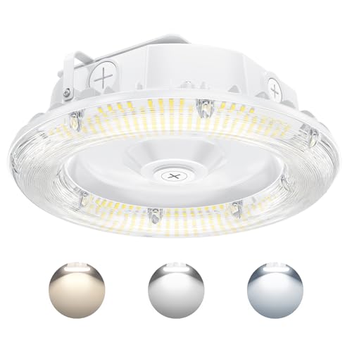 LED Canopy Lights Outdoor, 3-Wattage & 3-CCT Selectable, 80W/64W/48W 11200LM Commercial Gas Station Light with Photocell, 4500K/5000K/5700K Adjustable Carport Lights for Workshop Warehouse, IP65, ETL - color: 80w, size: 1 Pack