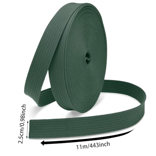 1 Inch Polypropylene Webbing Strap, 12 Yards Woven Webbing Straps for Backbag, DIY Crafting, Pet Collar, Outdoor Gear, Dark Green - color: Green, size: 12 Yards