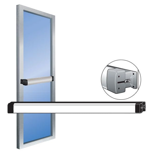 Pacific Doorware Panic Exit Device - Narrow Stile 8800 Rim Type Aluminum with Star Wheel Half Turn Hex Dogging, Medium Duty, 36" Door Size