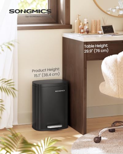 SONGMICS 3.2 Gallon (12 L) Trash Can, Stainless Steel, Step-On Pedal - color: Black, size: 3.2 Gal.