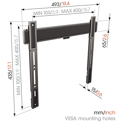 Vogel's TVM 5405 Extremely Flat TV wall Bracket for 32-77 inch TVs, Max. 165 lbs, TV Bracket max. VESA 400x400, Universally Compatible, Distance to the wall only 0.59 inch - size: 32 - 77"