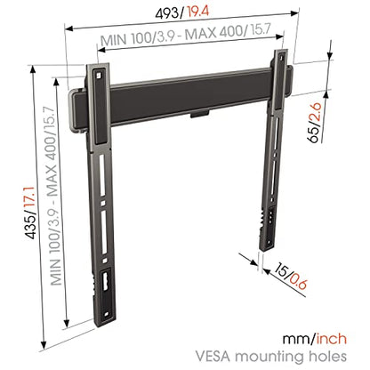 Vogel's TVM 5405 Extremely Flat TV wall Bracket for 32-77 inch TVs, Max. 165 lbs, TV Bracket max. VESA 400x400, Universally Compatible, Distance to the wall only 0.59 inch - size: 32 - 77"