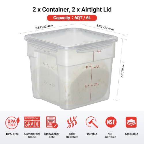 2 Pack 6 QT Airtight Food Storage Containers, BPA-Free Translucent Polypropylene, Recessed Handles & Labeling Area, Stackable for Rice, Flour & Grains - size: 2 X 6.0(QT)