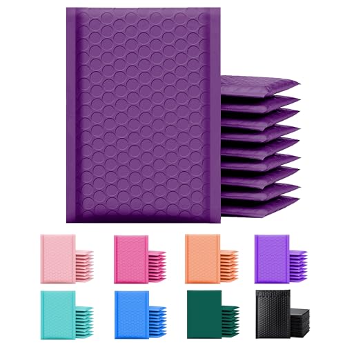 Yens Purple Poly Bubble Mailers 4x8 50 Pack Usable 4x7 - color: Purple, size: 4" x 8"