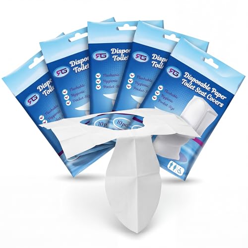 Rockland Guard Disposable Toilet Seat Covers - Flushable Paper Travel Pack - 200 Count (20 Resealable 10-Packs) - Portable Potty Training & Bathroom Hygiene Essentials for Adults & Kids