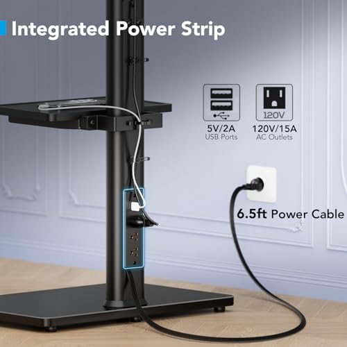 AX WABER Floor TV Stand with Power Outlet& Shelf, Universal TV Stand Mount for 27-65 inch TV up to 88lbs, 70 Degree Swivel 9 Level Height Adjustable with Tempered Glass Base for Bedroom, Office Black - color: Black, size: Floor TV Stand with Power Outlet