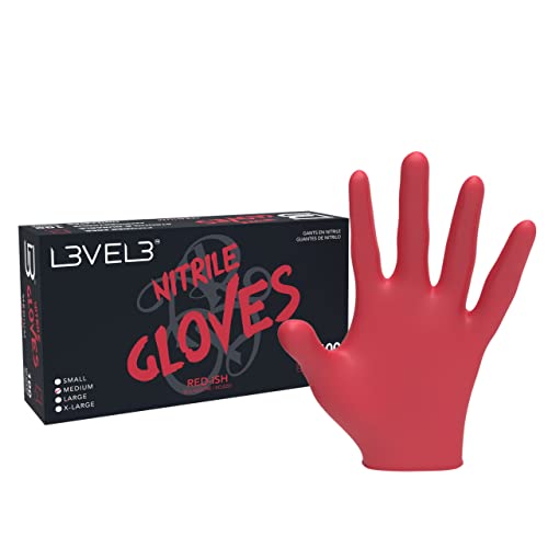 L3 Level 3 Nitrile Gloves - Professional Heavy Duty Disposable Gloves - Latex Free - Fits Snug - Box of 100 - color: Red, size: X-Large (Pack of 100)