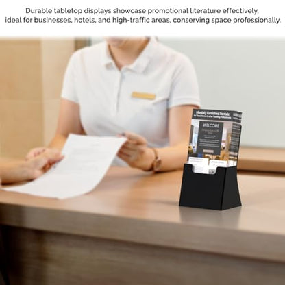 Marketing Holders 2 Pack Brochure Holder for 4.25" Trifolds Black Acrylic Countertop Literature Organizer Freestanding Angled Rack Card Dispenser for Offices Retail Shops and Restaurants