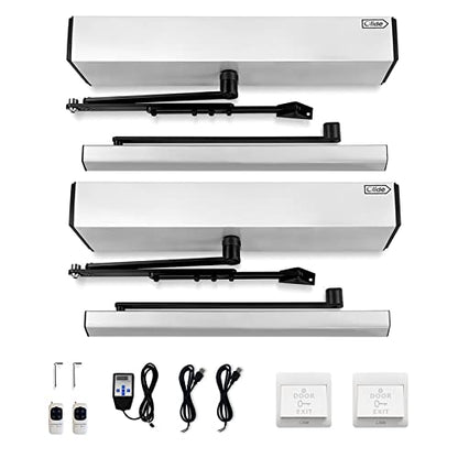 Olideauto Double Door Opener Swing Open Automatically,Electric Double Door Operator for Residential and Commercial Door,Dual Swing Doors Auto Open Simultaneously by 1PCS Hardwired Exit Button