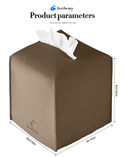 Tissue Box Cover, Jeethemy Square PU Leather Tissue Box Holder, Modern Tissue Case Facial Paper Organizer Dispenser，5X5X5'',Single Cocoa Brown - color: Single Cocoa Brown