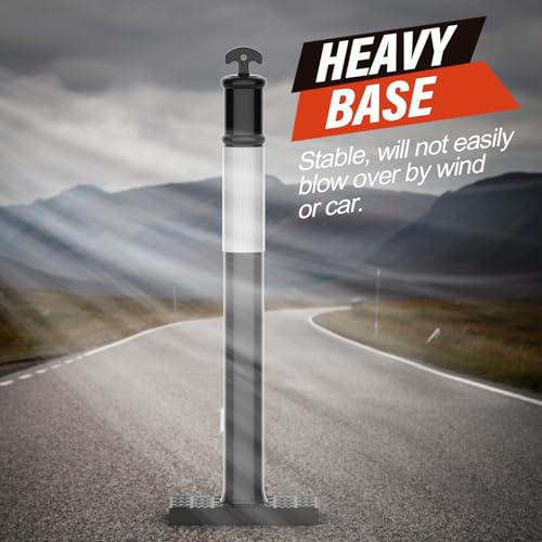 RoadHero 45 Inch Traffic Delineator Post Cones with Base, Black, 3 Pack - color: Black