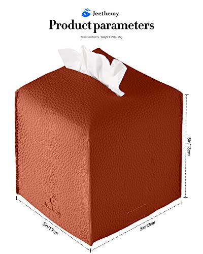 Tissue Box Cover, Jeethemy Square PU Leather Tissue Box Holder, Modern Tissue Case Facial Paper Organizer Dispenser，5X5X5'',Single Brick Red - color: Single Brick Red