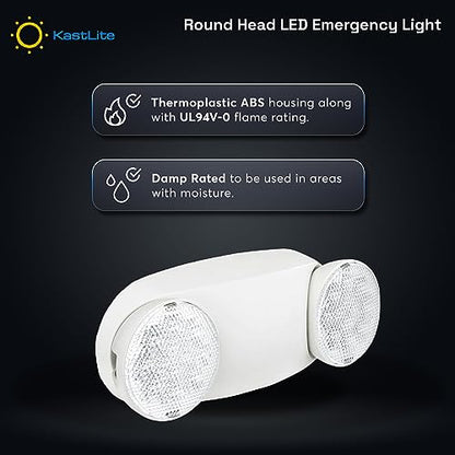 KASTLITE Commercial LED Emergency Light, Round Lens Style, 4-Pack - color: WHITE - ROUND, size: 4 Pack
