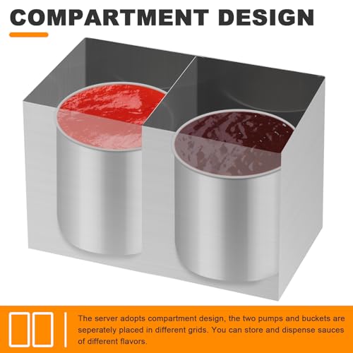 Commercial Sauce Dispenser Pump Stainless Steel Condiment Pump Station 7.4Quart Pump Dispenser Container for Ketchup Dressing Syrup Jam BBQ Sauce - size: 3.7Quart x2