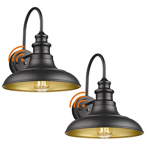 Dusk to Dawn Sensor Outdoor Barn Light Fixture, 12.3 Inch Dome Outdoor Wall Sconce Farmhouse Wall Mount Lights Exterior Light Fixture Black Finish Industrial Wall Lantern for Porch, 2Pack - color: Black, size: 02-DDRZ004-2PACK(Dusk to Dawn)