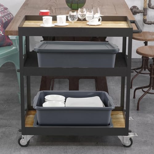 3-Pack 13 L Plastic Commercial Bus Box with Lid, Meat Tubs, Grey