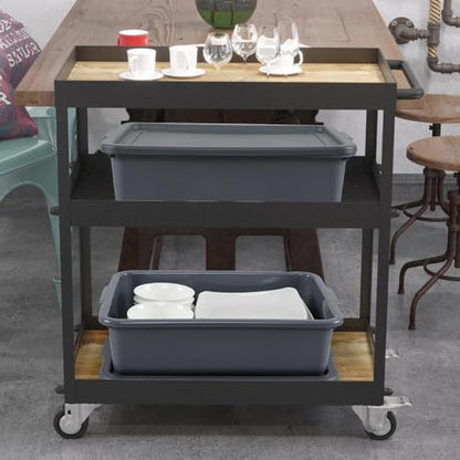 3-Pack 13 L Plastic Commercial Bus Box with Lid, Meat Tubs, Grey