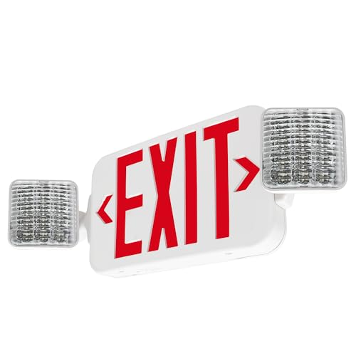 LFI Lights® Standard COMBO UL 924 Listed, Exit Sign with Emergency Lights, Remote Head Capabe, Red LED, White, 120/277VAC Hardwired with Battery Backup, Optional Double Face and Knock Out Arrows COMBO2-R-W-RH