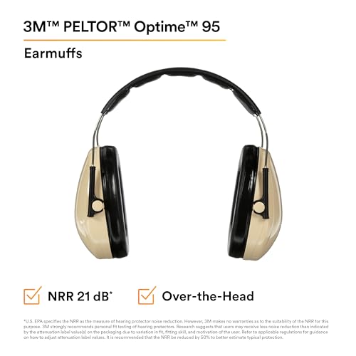 3M PELTOR Hearing Protection Optime 95 Earmuffs, Adjustable Earcups, E-A-Rfit Compatible, Stainless Steel - size: Over the head, style: Over the Head
