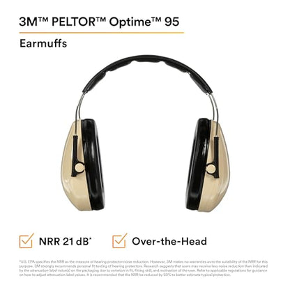 3M PELTOR Hearing Protection Optime 95 Earmuffs, Adjustable Earcups, E-A-Rfit Compatible, Stainless Steel - size: Over the head (Pack of 10), style: Over the Head