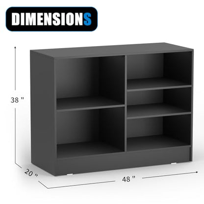 48”W * 20”D * 38”H - Cash Wrap Wood Counter - Black Register Counter with 3 Heights Adjustable Shelf - color: Black, size: 4 FT
